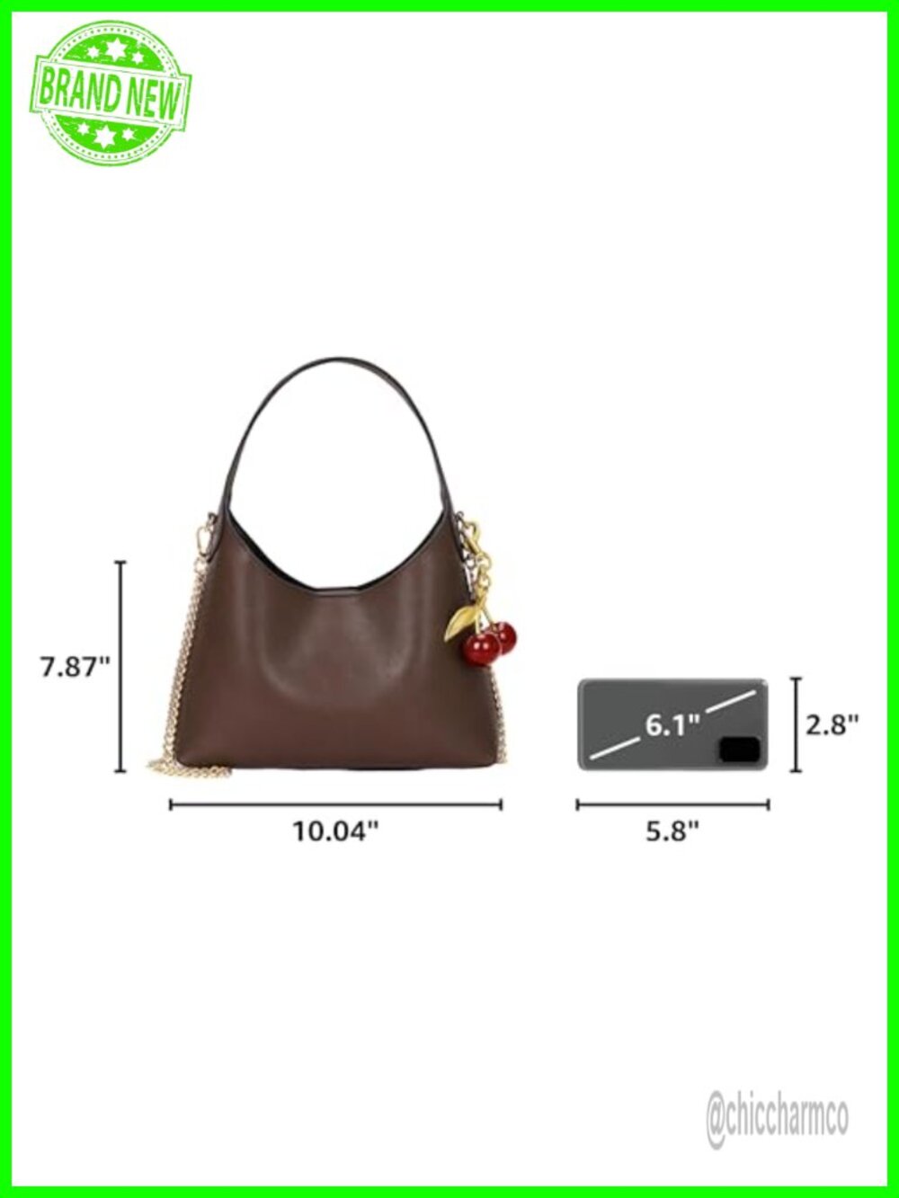 Small Hobo Bag Vegan Leather Shoulder Purse Detachable Chain Strap - Picture 2 of 6